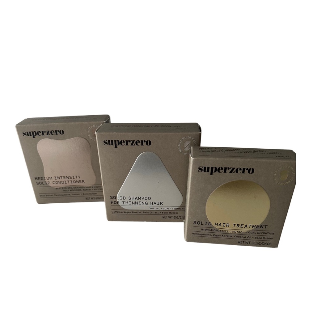 SuperZero shampoo, conditioner and treatment bar set. Brand NEW!